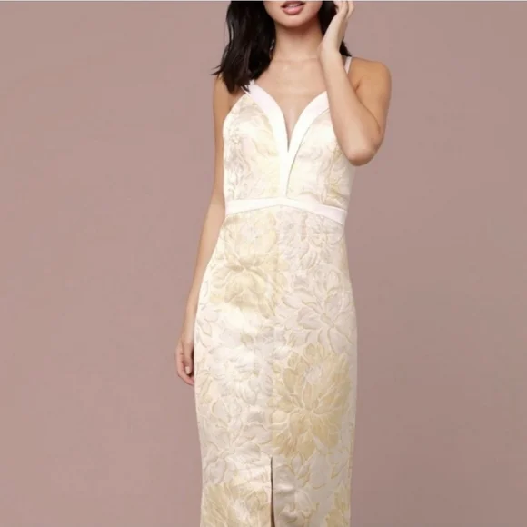 Bebe Plunge Neck Mermaid Metallic Floral Adjustable Strap Jacquard Gown Size 2 - Picture 1 of 7